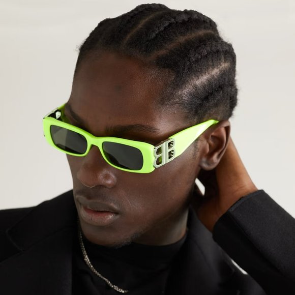 NEW Balenciaga BB0096S 008 Yellow Silver Logo Grey Rectangle Unisex Sunglasses - Picture 14 of 14